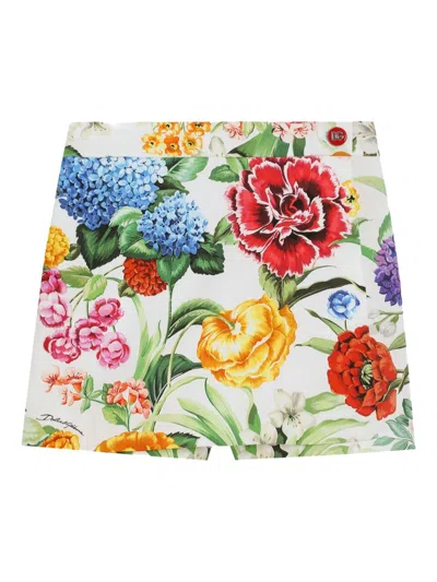 Dolce & Gabbana Kids' Floral-print Skirt In White