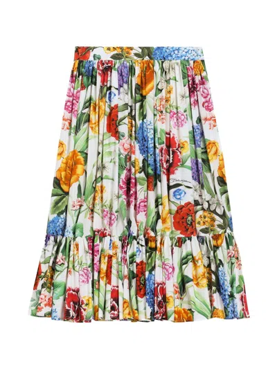 Dolce & Gabbana Kids' Floral-print Skirt In White