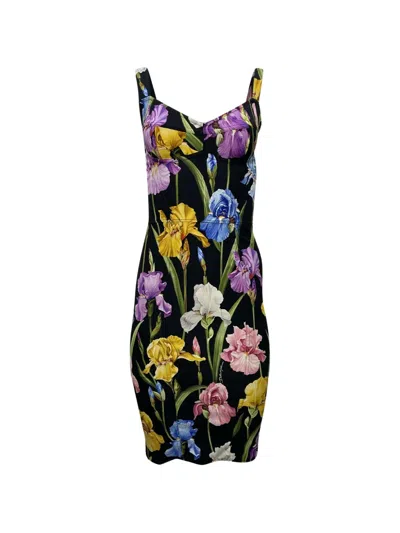 Pre-owned Dolce & Gabbana Floral-print Sleeveless Dress In Black