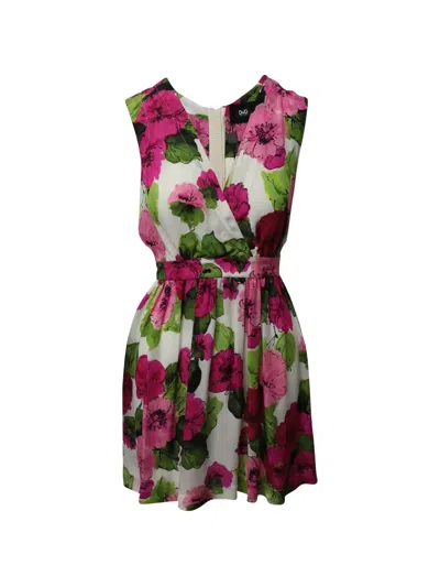 Pre-owned Dolce & Gabbana Floral-print Sleeveless Dress In White