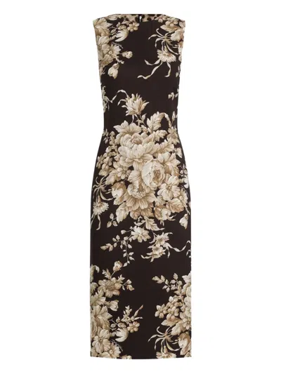 Dolce & Gabbana Floral-print Sleeveless Midi Dress In Black