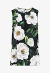 Dolce & Gabbana Gardenia Print Stretch Silk Charmeuse Sleeveless Top In Multicolor