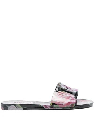 Dolce & Gabbana Floral-print Slides In Black