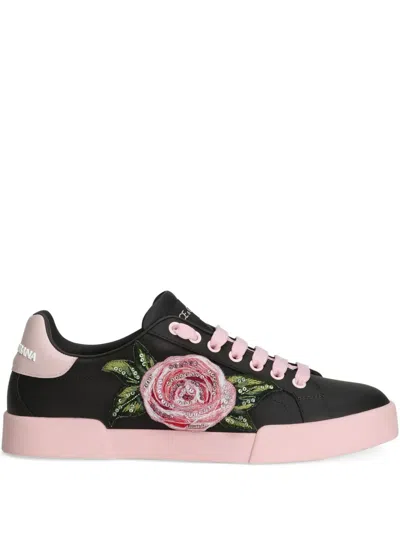 Dolce & Gabbana Floral-print Trainers In Black
