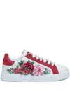 Dolce & Gabbana Portofino Painted Flower Leather Sneakers In Red