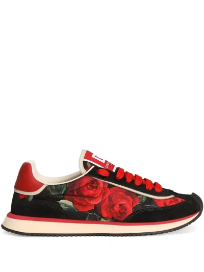 Dolce & Gabbana Floral-print Trainers In Schwarz