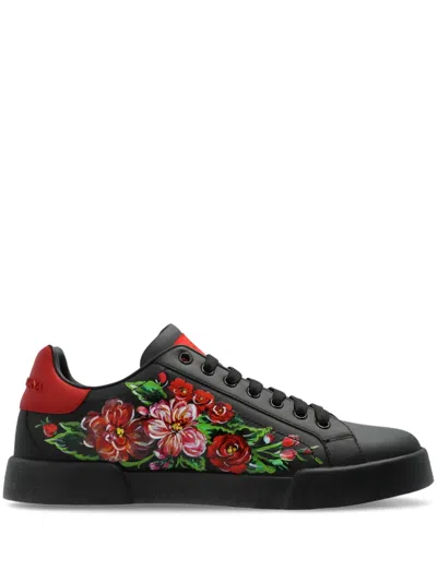 Dolce & Gabbana Floral-print Sneakers In Schwarz