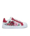 Dolce & Gabbana Portofino Painted Flower Leather Sneakers In White