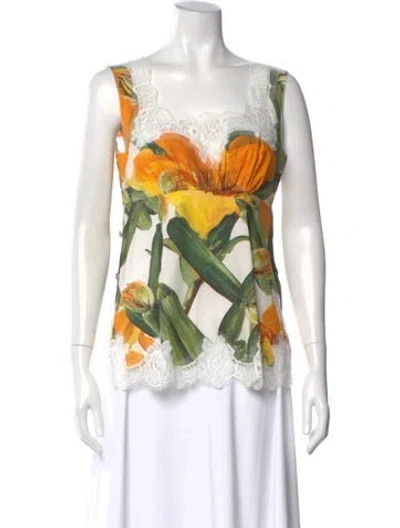Pre-owned Dolce & Gabbana Floral Print Square Neckline Blouse In Neutral