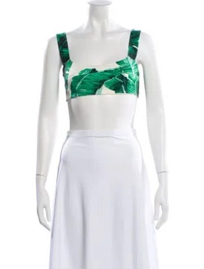 Pre-owned Dolce & Gabbana Floral Print Square Neckline Crop Top In White