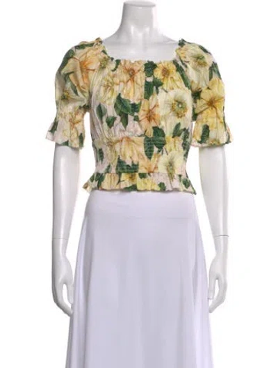 Pre-owned Dolce & Gabbana Floral Print Square Neckline Crop Top In Yellow