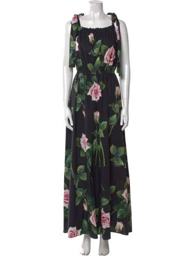 Pre-owned Dolce & Gabbana Floral Print Square Neckline Jumpsuit In Black