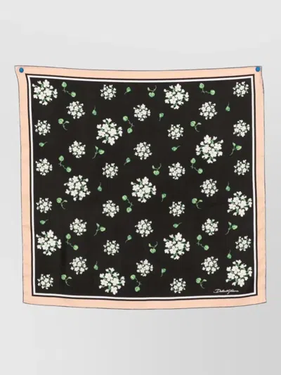 Dolce & Gabbana Floral Print Square Scarf Lightweight Fabric In Black