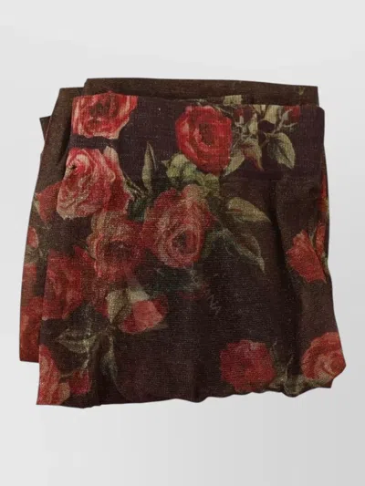 Dolce & Gabbana Floral Print Stockings Nylon Tights Waistband In Brown