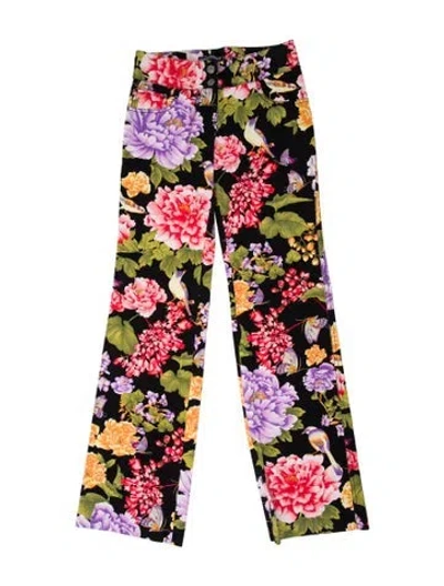 Pre-owned Dolce & Gabbana Floral Print Straight Leg Pants In Black