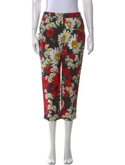 Pre-owned Dolce & Gabbana Floral Print Straight Leg Pants In Black