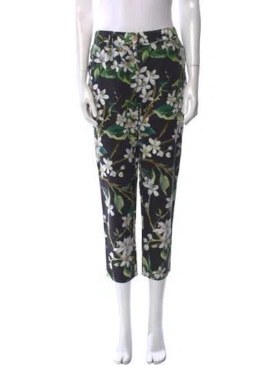 Pre-owned Dolce & Gabbana Floral Print Straight Leg Pants In Black