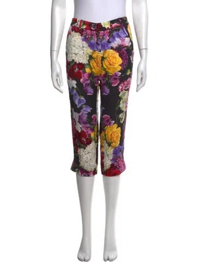 Pre-owned Dolce & Gabbana Floral Print Straight Leg Pants In Black