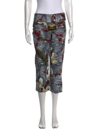 Pre-owned Dolce & Gabbana Floral Print Straight Leg Pants In Blue