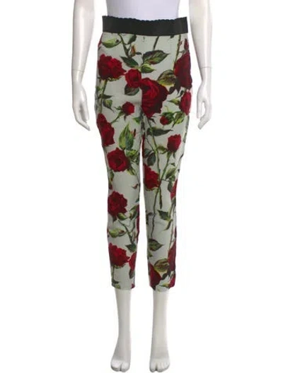 Pre-owned Dolce & Gabbana Floral Print Straight Leg Pants In Blue