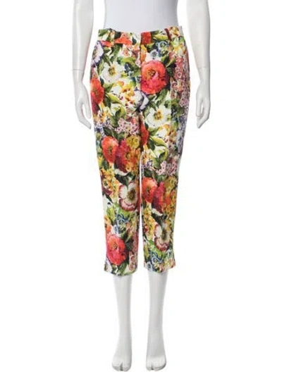 Pre-owned Dolce & Gabbana Floral Print Straight Leg Pants In Green