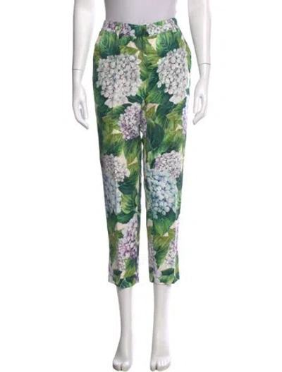 Pre-owned Dolce & Gabbana Floral Print Straight Leg Pants In Green