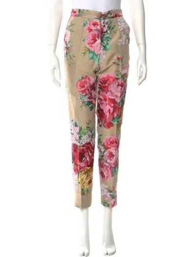 Pre-owned Dolce & Gabbana Floral Print Straight Leg Pants In Pink