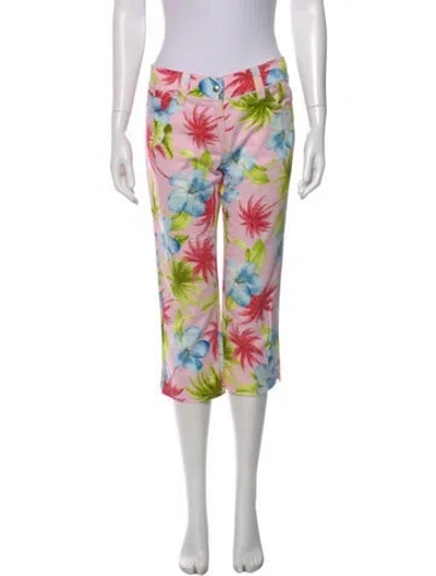 Pre-owned Dolce & Gabbana Floral Print Straight Leg Pants In Pink