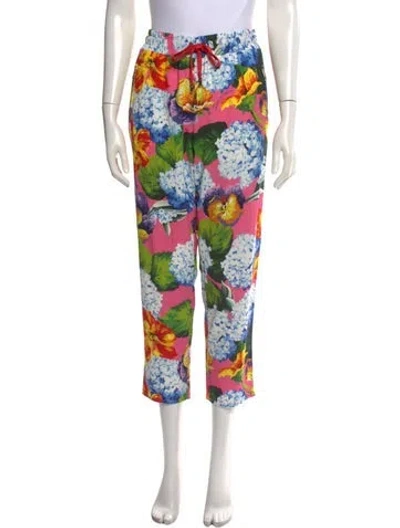 Pre-owned Dolce & Gabbana Floral Print Straight Leg Pants In Pink