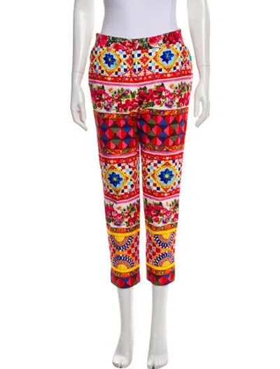 Pre-owned Dolce & Gabbana Floral Print Straight Leg Pants In Red