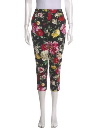 Pre-owned Dolce & Gabbana Floral Print Straight Leg Pants In Red