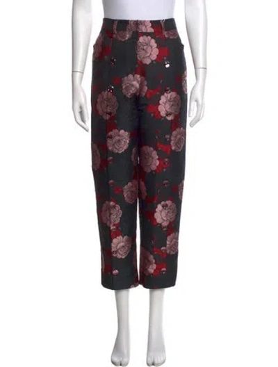Pre-owned Dolce & Gabbana Floral Print Straight Leg Pants W/ Tags In Black