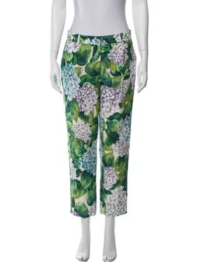 Pre-owned Dolce & Gabbana Floral Print Straight Leg Pants W/ Tags In Green