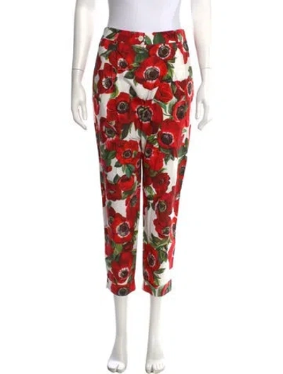 Pre-owned Dolce & Gabbana Floral Print Straight Leg Pants In White