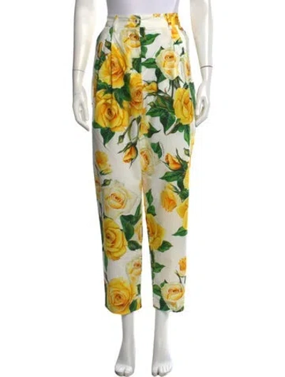 Pre-owned Dolce & Gabbana Floral Print Straight Leg Pants In Yellow
