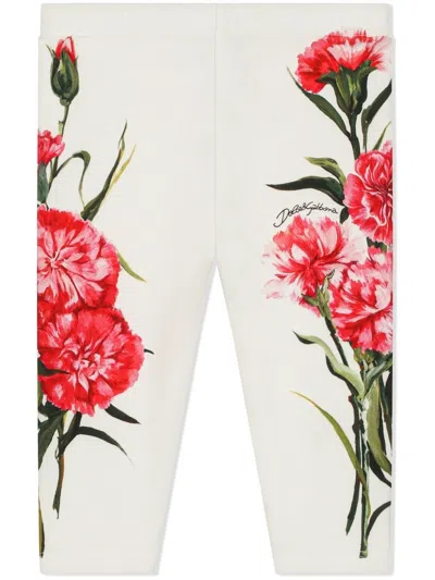 Dolce & Gabbana Babies' Floral-print Stretch-design Leggings In White