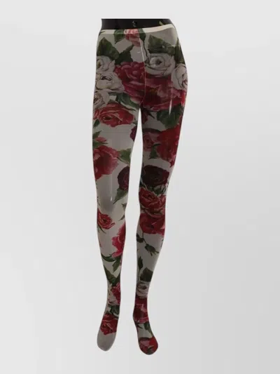 Dolce & Gabbana Floral Print Stretch Nylon Tights Stockings In Multi
