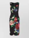 Dolce & Gabbana Floral Print Stretch Satin Dress In Black