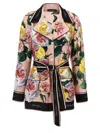 Dolce & Gabbana Floral Print Stretch Silk Charmeuse Shirt In Multi