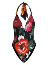 Dolce & Gabbana Floral-print Halterneck Swimsuit