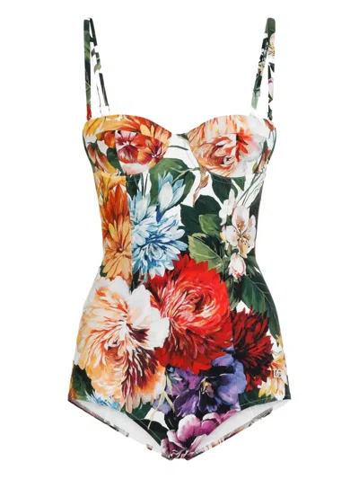 Dolce & Gabbana Women Flower Print Padded Balconette One Piece Swimsuit In Multi