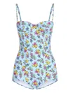 Dolce & Gabbana Small Floral-print Balconette One-piece Swimsuit In Blue