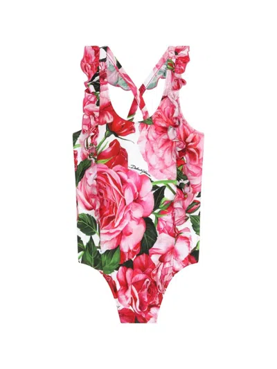 Dolce & Gabbana Kids' Floral-print Swimsuit In Pink