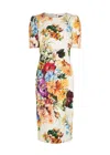 Dolce & Gabbana Floral-print Textured Cotton-blend Midi Dress In Neutral