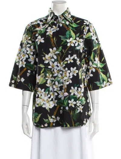 Pre-owned Dolce & Gabbana Floral Print Three-quarter Sleeve Blouse In Multi