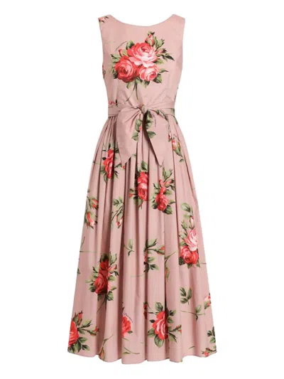 Dolce & Gabbana Floral Print Tie Dress In Pink