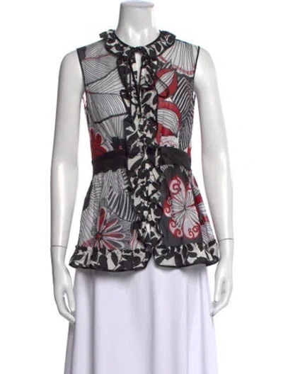 Pre-owned Dolce & Gabbana Floral Print Tie Neck Blouse In Black