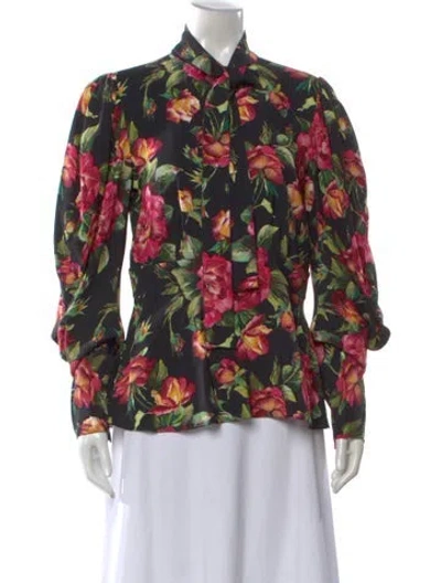 Pre-owned Dolce & Gabbana Floral Print Tie Neck Blouse In Multi