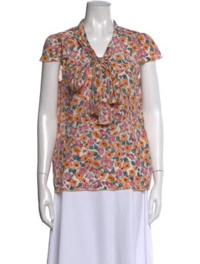 Pre-owned Dolce & Gabbana Floral Print Tie Neck Blouse In Pink