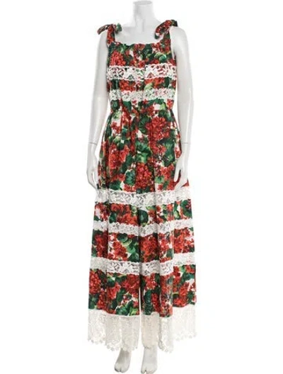 Pre-owned Dolce & Gabbana Floral Print Tie Neck Jumpsuit W/ Tags In Red